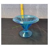 Vtg Celeste Blue Stretch Glass Pedestal Compote
