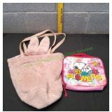 Pink Fur Basket w/ Snoopy Lunch Box.
