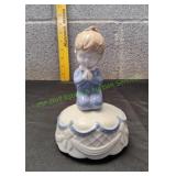 Vtg Porcelain Little Boy Praying Music Box