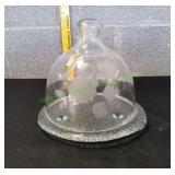 Vtg Etched Glass Cheese Dome w/ Glass Plate