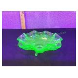 Vtg Green Uranium Hobnail Footed Bowl