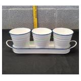 4-Piece White Enamel Herb Planter Set