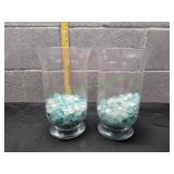 (2) Glass Hurricane Vases w/ Flat Glass Gems