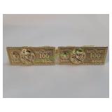(2)Gold-Tone Benjamin Bill Two-Finger Rings, Sz