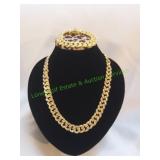Gold Tone Cuban Link Necklace & Bracelet Set
