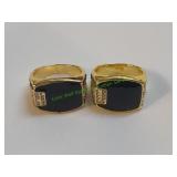 (2) Men's Gold Tone Black Retro Rings, Sz 7