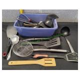 Tote of Kitchen Utensils