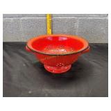 Vtg Red Enamel Splatterware Footed Colander