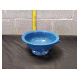 Vtg Blue Enamel Splatterware Footed Colander