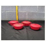 (4) Red Mini Silicone Casserole Dishes w/ Lids