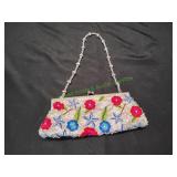 Vtg Beaded Satin Evening Clutch