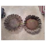 (2) Vtg Scalloped Plant Saucers / Display Trays