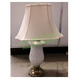 White Ceramic & Brass Lamp w/ Shade
