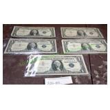 Five (5) One Dollar Silver Certificates