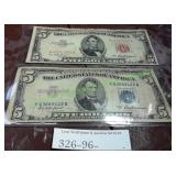 Two (2) 1953-A Five Dollar Bill