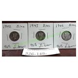 Three (3) Mercury Dimes
