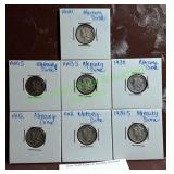 Seven (7) Mercury Dimes
