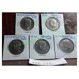 Five (5) Kennedy Half Dollars