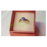 SS Double Heart Amethyst & Blue Topaz CZ Ring