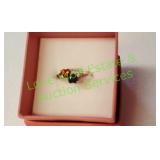 SS Double Heart Black & Garnet Topaz CZ Ring