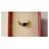 SS Triple Square Black and Pink CZ Ring