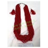 Red Beaded Necklace and Earrings