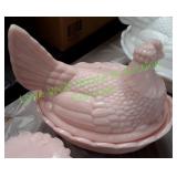 Pink Milk Glass Nesting Rooster