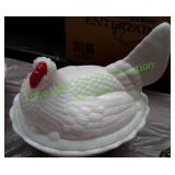White Milk Glass Nesting Rooster