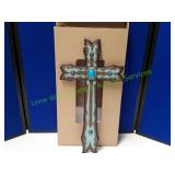 Turquoise Wall Cross w/ Red Concho