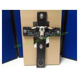 Large Black Wall Cross w/ Cow Skull