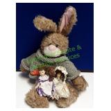 Stuffed Rabbit And 2 Small Porcelain Dolls
