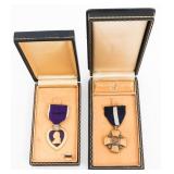 WWII US NAVY CROSS & PURPLE HEART MEDALS
