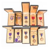 WWII US ARMED FORCES PURPLE HEARTS & MEDALS