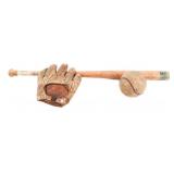 WWII US NAVY SOFTBALL, BAT & GLOVE