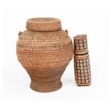 SOUTHEAST ASIAN WOVEN SNAKE BASKET & QUIVER