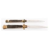 KISSING CRANE STAG HORN FOLDING STILETTO KNIVES