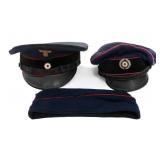WWII GERMAN FIRE POLICE & REICHSBAHN CAPS