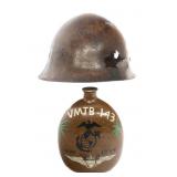 WWII JAPANESE US-CAPTURED TYPE 90 HELMET & CANTEEN