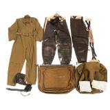 WWII US FLIGHT SUITS & HELMETS, BAG, MAP & MASK