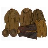 WWI US AEF HELMETS, TUNICS, OVERCOATS & VEST