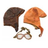 WWI US AIR SERVICE LEATHER FLIGHT HELMET & GOGGLES