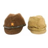 WWII JAPANESE ARMY OFFICER & ENLISTED FIELD CAPS