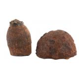 DUG SPHERICAL CASE SHOT & WWII MORTAR SHELL