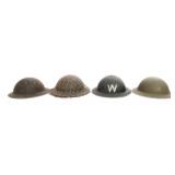 WWII BRITISH MkII COMBAT & WARDEN HELMETS & SHELLS
