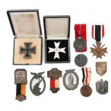 WWII GERMAN IRON CROSS 1st CLASS, MEDALS & TINNIES