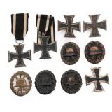 WWI IMPERIAL GERMAN IRON CROSSES & WOUND BADGES