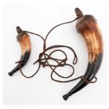 EARLY 20th C. POWDER HORN SET