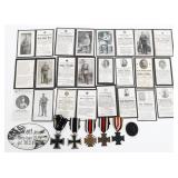 WWI GERMAN DEATH CARDS, IRON & HONOUR CROSSES