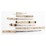 JAPANESE CARVED BONE WAKIZASHI & KOZUKA