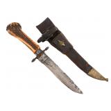EARLY 20th C. EUROPEAN STAG HORN HUNTING KNIFE